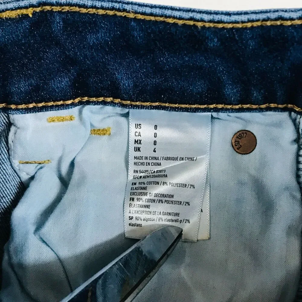 American Eagle Women's 0 Denim Shorts Blue Side Stripe Hi-Rise Shortie CE14